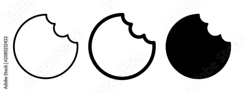 Obraz na płótnie Bitten Cookie Icons, Circular Food Symbol, Sweet Treat Graphic, Minimalist Desse