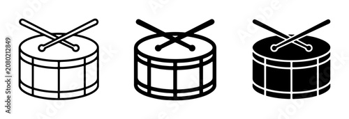 Konstfotografi Drum Icons Set, Snare Drum Vector Graphics, Percussion Instrument Illustrations