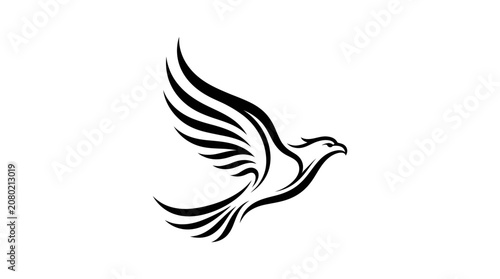 Stylized Soaring Eagle in Dynamic Black and White Illustration, Embodying Freedom, Strength, and Majestic Power for Branding and Design Projects