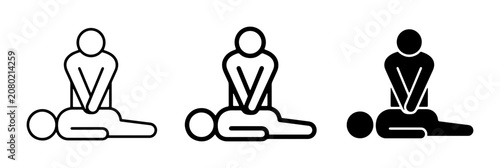 CPR Icon Set, Cardiopulmonary Resuscitation Symbols, First Aid and Emergency Medical Care Vector Graphics
