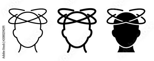 Obraz na plátně Dizzy Head Icons, Vertigo Symbol, Motion Sickness Graphics, Three Styles: Outlin
