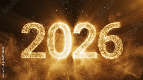 Golden glowing 2026 new year celebration background with sparkling light particles and festive atmosphere.