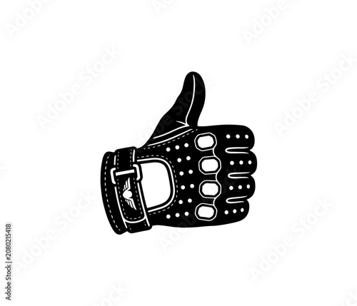 Motorcycle leather glove icon with thumbs up gesture for safety gear and biker lifestyle concept