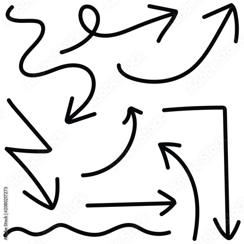 Hand drawn vector graphics with arrows pointing in various directions