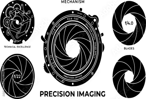 Camera Shutter Aperture Silhouette - Geometric Black Vector Icon of Photography Precision and Tech