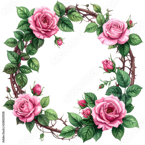 Pink Rose Floral Wreath with Green Leaves 2.
