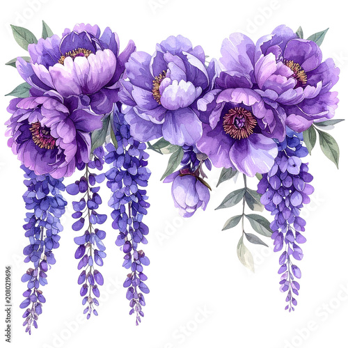 Purple Peony and Wisteria Floral Arrangement.