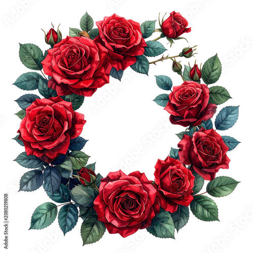 Red Rose Floral Wreath with Green Leaves 3.