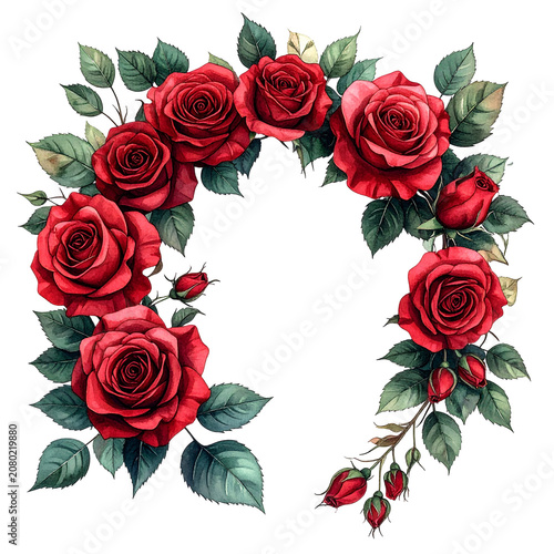 Red Rose Floral Wreath with Green Leaves 4.