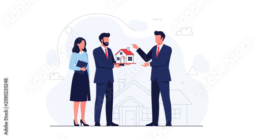Real Estate Agents Presenting House Model, Property Sale and Investment Concept