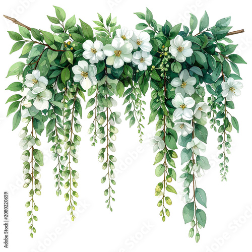 White Flower and Green Leaf Garland Decoration.