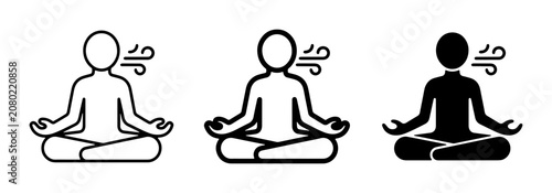 Canvas Print Meditation Icons Set, Zen Breathing Symbols, Calm Mind Silhouette, Yoga Pose Gra
