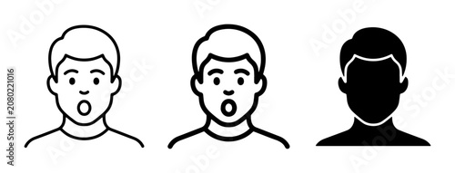 Tableau sur toile Surprised Man Face Icons, Shocked Expression Vector Graphics, Open Mouth Emotion