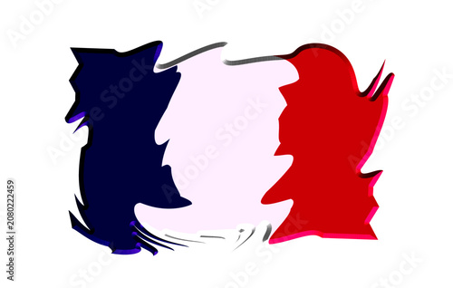 Abstract French flag watercolor background with blue white and red paint texture for creative design projects