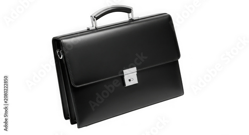 Black leather briefcase isolated on transparent background professional business style