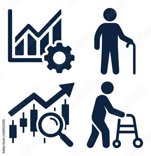 Financial stock market analytics senior elderly care icons