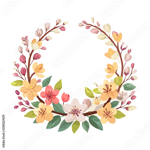 Pastel Floral Wreath Vector Illustration