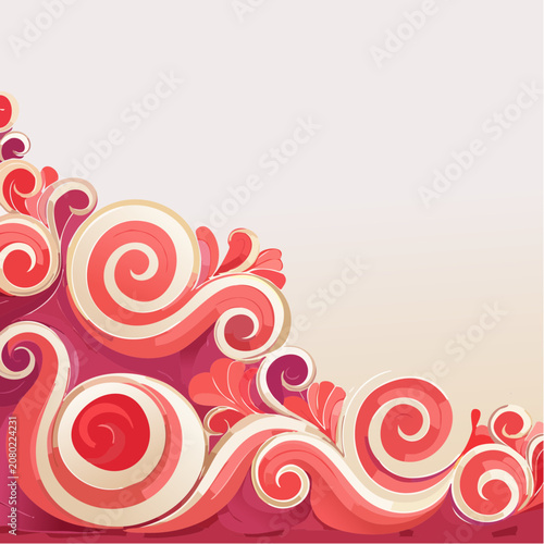 Red and pink swirls and spirals corner vector pattern