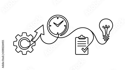 Quadro su tela Continuous process of innovation from idea to execution with clock and checklist