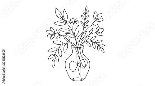 Obraz na płótnie Minimalist single line drawing of a floral arrangement in a glass vase