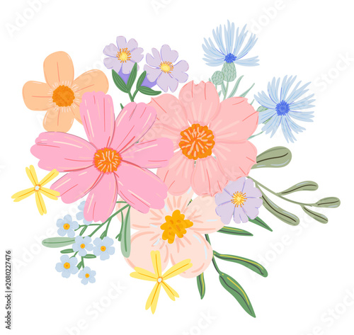Pastel Wildflower Bouquet Clipart Vector Illustration for Floral and Botanical Designs