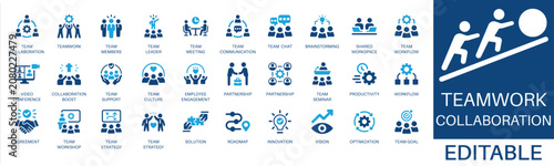 Foto Teamwork and collaboration solid icon set