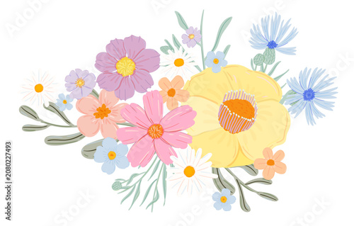 Pastel Wildflower Bouquet Clipart Vector Illustration for Floral and Botanical Designs