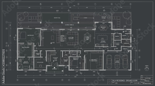 Foto Technical ground floor plan for a large modern residence