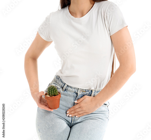 Young woman with cactus on ...