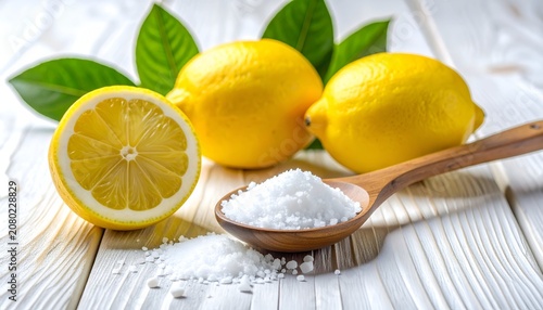 Lemons and Salt - A Natural Cleaning Combination on White Wood.