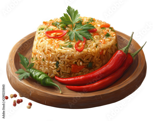 Fried rice with chili peppers and parsley