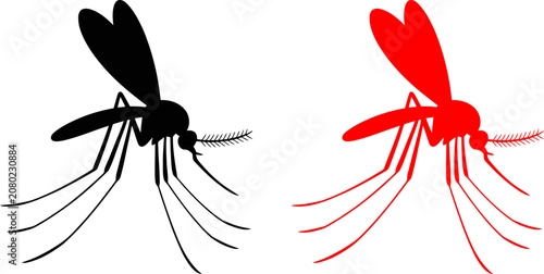 Vászonkép Black and red mosquito illustrations side by side on white background