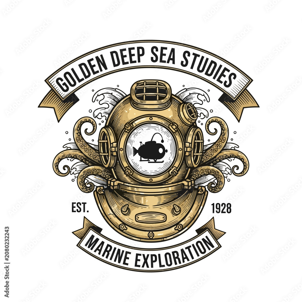 Fototapeta premium Deep sea diving helmet marine logo.