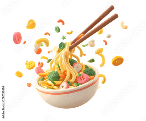 Tasty ramen noodles with mixed vegetables