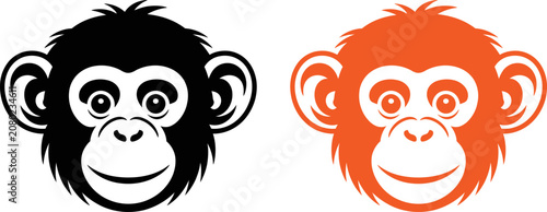 Canvas Print Monkey faces in black and orange colors on white background