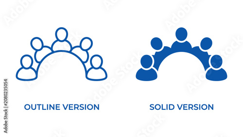 Teamwork Icons: A side-by-side comparison of two graphic representations of teamwork, one an outline version and the other a solid version, illustrating collective unity and collaboration.