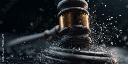 A close up of a gavel surrounded by water droplets symbolizing justice and ethical debate in the age of ai