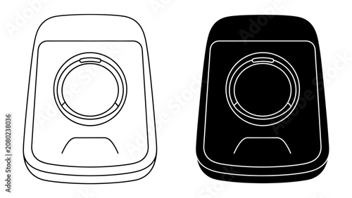 Photos Modern Digital Scale, Black and White Outline: Two simplified graphic representations of a modern digital scale, one in outline and the other in solid black