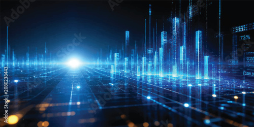 Abstract Blue Digital Technology Background with Futuristic Network Data Lines and Glowing Light Motion Vector Design for Business Internet and Computer Innovation Wallpaper