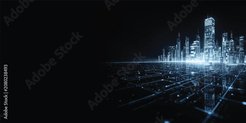 Tableau sur toile White Digital City Horizon with Futuristic Network Lights and Smart Technology I