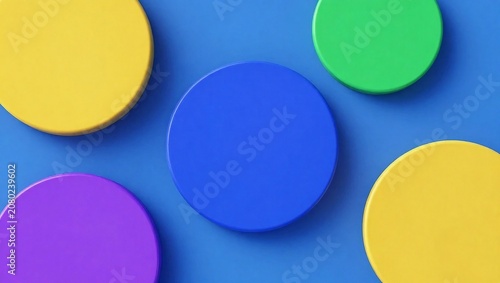 Minimalist 3D Colorful Circles Composition on Blue Background