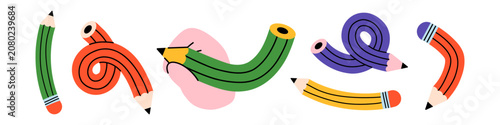Schilderij op canvas Vector set of funny flexible pencil illustration