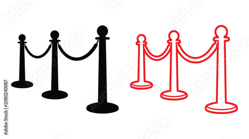 Quadro su tela Rope barrier stanchions black and red line art silhouette