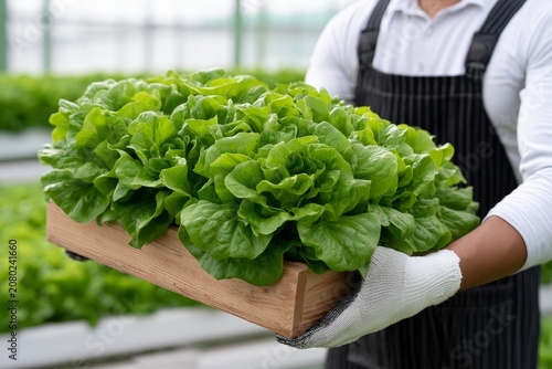 Fresh Lettuce Harvest from Hydroponic Greenhouse in Modern Facility