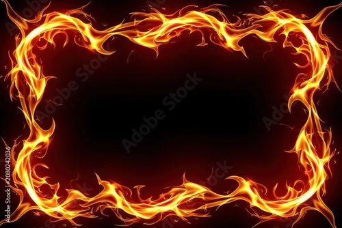 Vibrant Fire Effects Border, Vibrant Flames Create Lively Border Frame on Dark Background