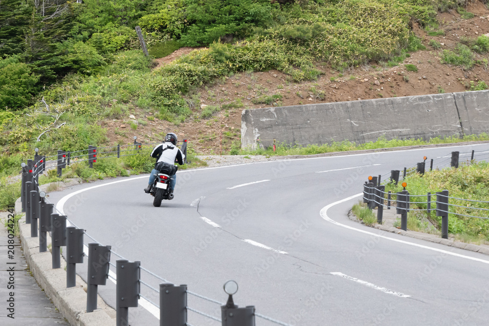 Obraz premium オートバイ ツーリング 峠道（長野県国道292号線）