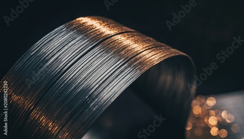 Closeup of a metallic coil showing texture and light reflections