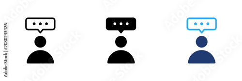 Set of outline, glyph, colored person thinking or chatting icon vector illustration