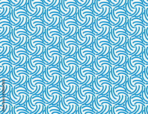Blue wave seamless pattern background. Vector geometric swirly line texture.
