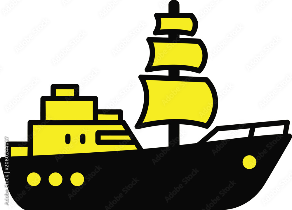 Obraz premium Black and yellow cartoon pirate ship Vector